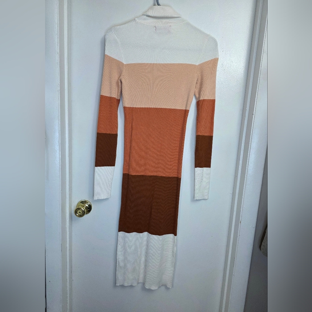 Rocorose Sweater Dress Midi Colorblock Stretch Bodycon Ribbed Knit Turtleneck M - Picture 14 of 15